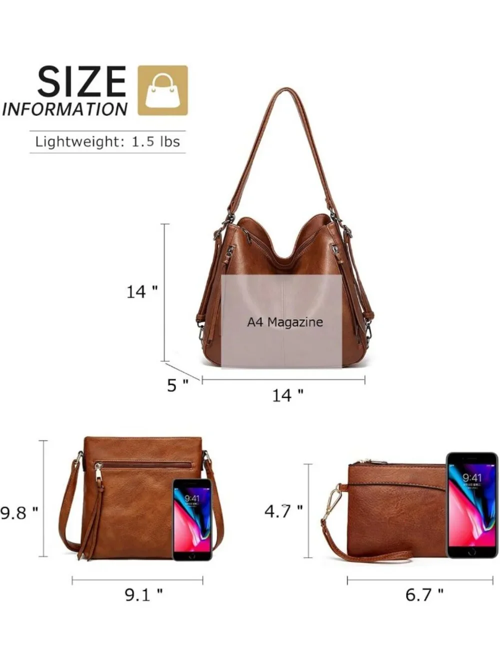 Stylish 3pcs Tote Handbags Set for Women - Convertible Backpack, Hobo